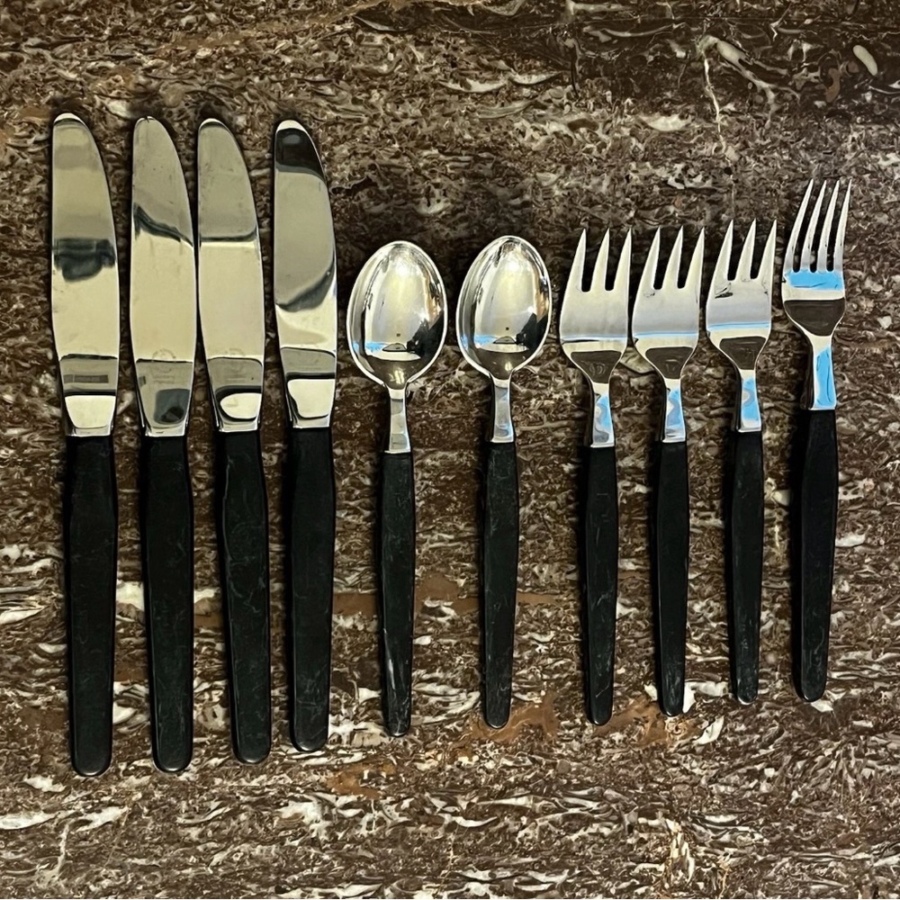 Dansk Knivfabrik Denmark Lot of 10 Black Handle MCM Stainless Steel